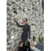 Yırtmaçlı kalın bürümcük uzun elbise siyah