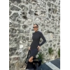 Yırtmaçlı kalın bürümcük uzun elbise siyah