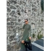 Yırtmaçlı kalın bürümcük uzun elbise Yeşil