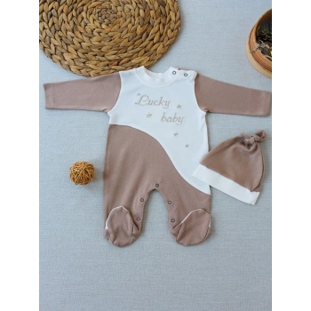 0-3 3-6 Ay Lucky Baby Nakışlı Es Çizgi Boy Şapkalı Erkek Bebek Tulumu