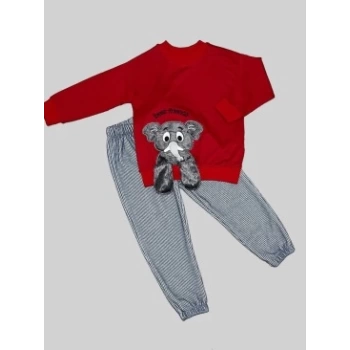 1-2-3 Yaş Filli Sallanan Ayak Desenli Likra Penye Kumaş Sweat Pantolonlu Kız Erkek 2li Çocuk Takımı