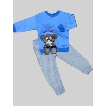 1-2-3 Yaş Filli Sallanan Ayak Desenli Likra Penye Kumaş Sweat Pantolonlu Kız Erkek 2li Çocuk Takımı