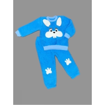 1-2-3 Yaş Kulaklı Tavşan Figürlü Kuzu Kumaş Sweat Pantolon Uzun Kollu Kız Erkek 2 Li Takımı