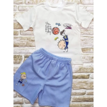 1-2-3 Yaş Topçu Erkek Çocuk Baskılı Şortlu Kısa Kollu Tişört 2li Erkek Bebek Takımı
