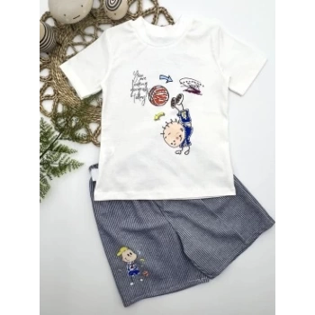 1-2-3 Yaş Topçu Erkek Çocuk Baskılı Şortlu Kısa Kollu Tişört 2li Erkek Bebek Takımı