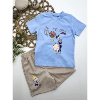 1-2-3 Yaş Topçu Erkek Çocuk Baskılı Şortlu Kısa Kollu Tişört 2li Erkek Bebek Takımı