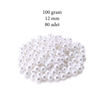 100 gram 12mm Beyaz Renk Plastik İnci Boncuk Çanta ve Takı Yapım Boncuğu (~80 adet)