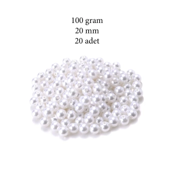 100 gram 20mm Beyaz Renk Plastik İnci Boncuk Çanta ve Takı Yapım Boncuğu (~20 adet)