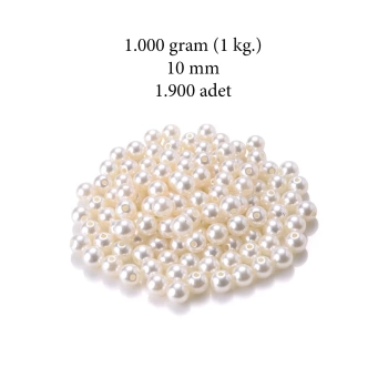 1.000 gram (1 kg.) 10mm Krem Renk Plastik İnci Boncuk Çanta ve Takı Yapım Boncuğu (~1.900 adet)