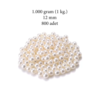 1.000 gram (1 kg.) 12mm Krem Renk Plastik İnci Boncuk Çanta ve Takı Yapım Boncuğu (~800 adet)