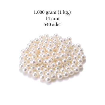 1.000 gram (1 kg.) 14mm Krem Renk Plastik İnci Boncuk Çanta ve Takı Yapım Boncuğu (~540 adet)
