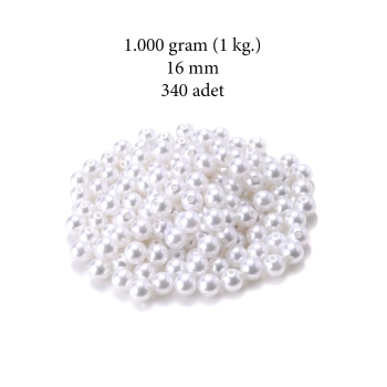1.000 gram (1 kg.) 16mm Beyaz Renk Plastik İnci Boncuk Çanta ve Takı Yapım Boncuğu (~340 adet)