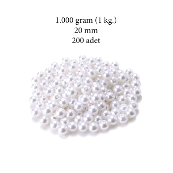 1.000 gram (1 kg.) 20mm Beyaz Renk Plastik İnci Boncuk Çanta ve Takı Yapım Boncuğu (~200 adet)
