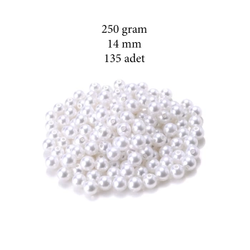 250 gram 14mm Beyaz Renk Plastik İnci Boncuk Çanta ve Takı Yapım Boncuğu (~135 adet)