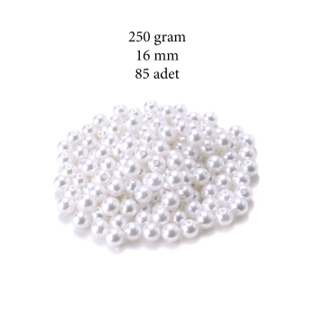 250 gram 16mm Beyaz Renk Plastik İnci Boncuk Çanta ve Takı Yapım Boncuğu (~85 adet)
