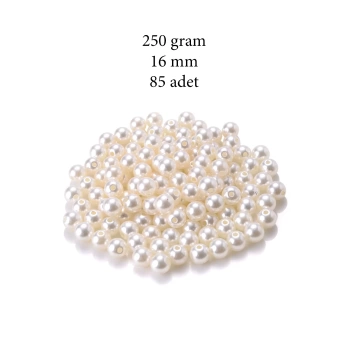 250 gram 16mm Krem Renk Plastik İnci Boncuk Çanta ve Takı Yapım Boncuğu (~85 adet)