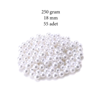 250 gram 18mm Beyaz Renk Plastik İnci Boncuk Çanta ve Takı Yapım Boncuğu (~55 adet)