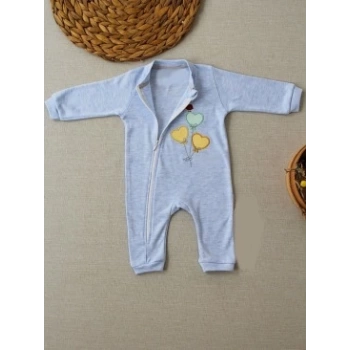 3-6 18-24 24-36 Ay Uçan Balonlar Nakışlı Ef Boy Fermuarlı Erkek Bebek Tulumu