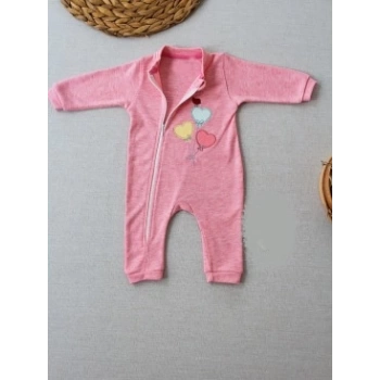 3-6 18-24 24-36 Ay Uçan Balonlar Nakışlı Ef Boy Fermuarlı Kız Bebek Tulumu