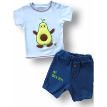 3-6 6-9 9-12 12-18 Ay Avokado Nakışlı Kısa Kollu Sweatli Şortlu 2li Kız-erkek Bebek Takımı