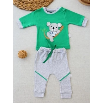 3-6 6-9 9-12 12-18 Ay Yavru Koala Nakışlı Uzun Kollu Sweat 2li Kız Erkek Bebek Takımı