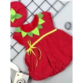 3-6-9 Ay Çilek Bebekler Penye Kumaş Kısa Kol Bebek Elbisesi