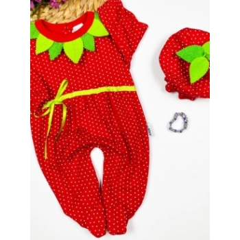 3-6-9 Ay Çilek Bebekler Penye Kumaş Şapkalı Bileklik Hediyeli Uzun Kollu Kız Erkek Bebek Tulumu