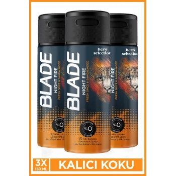 3 Adet Blade Hero Selection Serisi Night Fire Erkek Deodorant 150 Ml