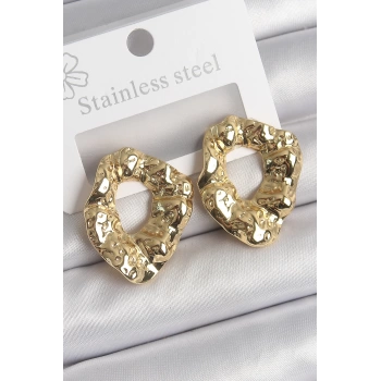316 Çelik Gold Renk İşlemeli Halka Model Kadın Küpe