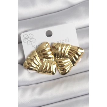316 Çelik Gold Renk İşlemeli Üçgen Model Kadın Küpe