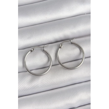316 Çelik Gümüş Renk 22 mm Halka Model Kadın Küpe