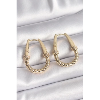 316L Çelik Gold Renk Burgu Halka Model Kadın Küpe