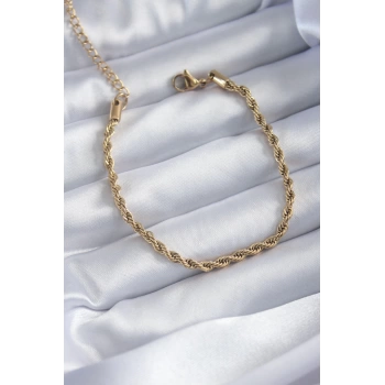 316L Çelik Gold Renk Burgu Zincir Model Kadın Bileklik