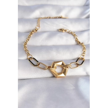 316L Çelik Gold Renk Geometrik Model Zincir Bileklik