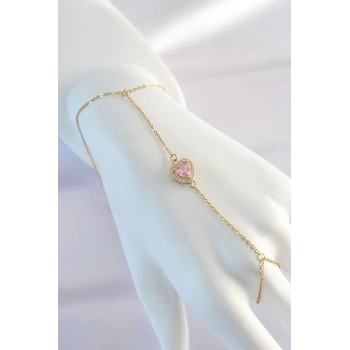 316L Çelik Gold Renk Pembe Zirkon Taşlı Kalp Model Şahmeran - TJ-SN583