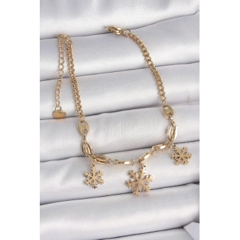316L Çelik Gold Renk Sallantı Kar Tanesi Model Kadın Bileklik