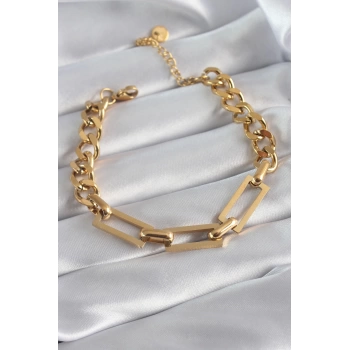 316L Çelik Gold Renk Zincir Model Kadın Bileklik