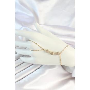 316L Çelik Gold Renk Zincirli Baget Zirkon Taşlı Şahmeran