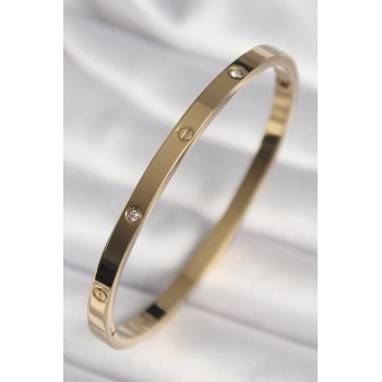 316L Çelik Gold Renk Zirkon Taşlı Model Kadın Bilezik
