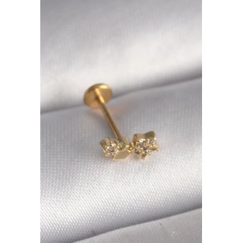 316L Çelik Gold Renk Zirkon Taşlı Yıldız Model Tragus Piercing - TJ-PR1352