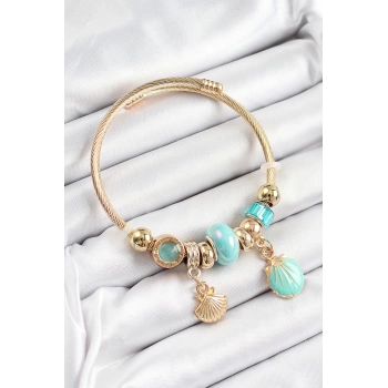 316L Çelik Mavi İstiridye Model Gold Renk Charm Bileklik