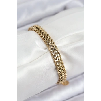 316L Çelik Örme Zincir Model Gold Renk Kadın Bileklik