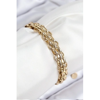 316L Çelik Örme Zincir Model Gold Renk Kadın Bileklik