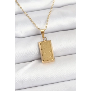 316L Çelik Zincir Gold Renk Külçe Altın Model Kadın Kolye