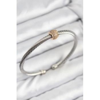 316L Çelik Zirkon Taşlı Burma Model Gold Ve Gümüş Renk Kadın Bileklik