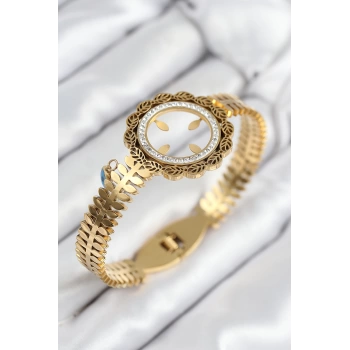 316L Çelik Zirkon Taşlı Çeyrek Takılabilir Gold Renk Kelepçe