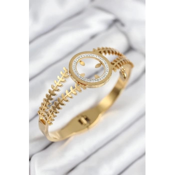 316L Çelik Zirkon Taşlı Çeyrek Takılabilir Gold Renk Kelepçe