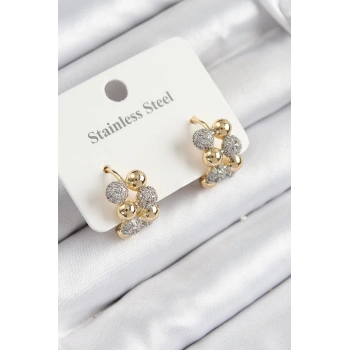 316L Çelik Zirkon Taşlı Topçuk Halka Model Gold Ve Gümüş Renk Kadın Küpe