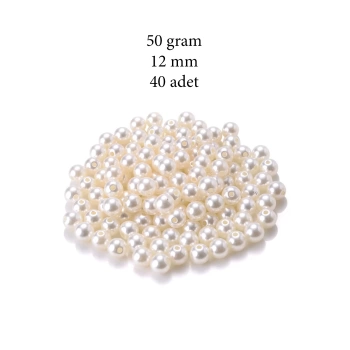 50 gram 12mm Krem Renk Plastik İnci Boncuk Çanta ve Takı Yapım Boncuğu (~40 adet)