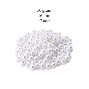 50 gram 16mm Beyaz Renk Plastik İnci Boncuk Çanta ve Takı Yapım Boncuğu (~17 adet)